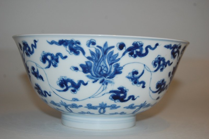 FINE KANGXI MARK AND PERIOD B/W FLORAL BOWL