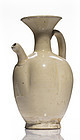 Rare Five dynasties white glazed melon lobed ewer, perfect conditions