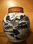 18th century blue and white landscape ginger jar