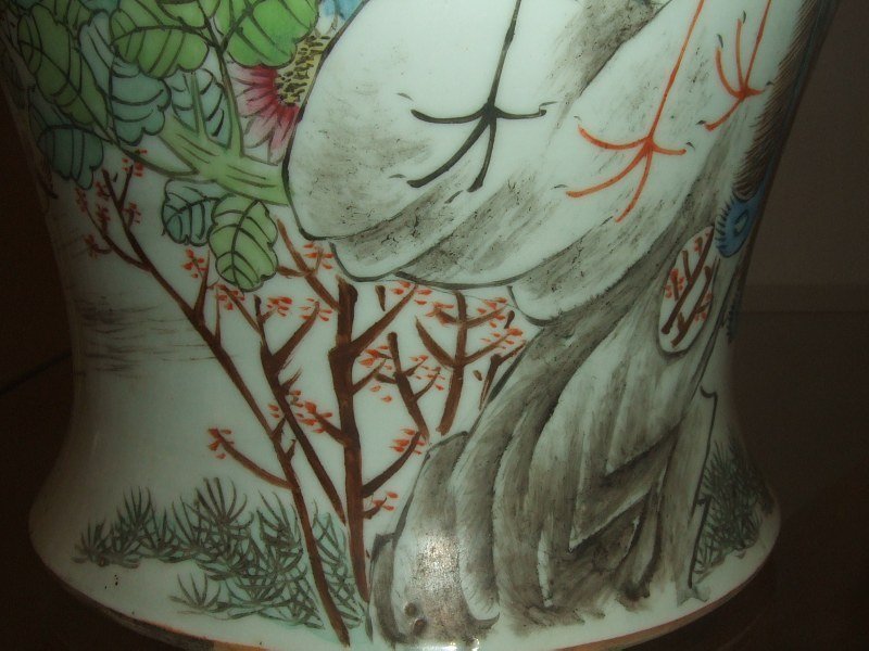 FAMILLE ROSE BALUSTER VASE AND COVER DATED AD 1919