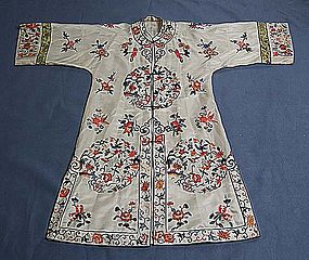 Antique Chinese Qing Dynasty Embroidered Silk Robe.