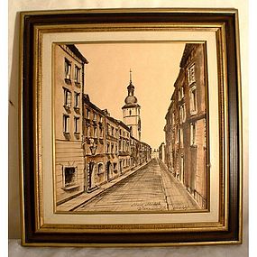 POLISH PAINTING, WATERCOLOR AND INK, SIGNED 1973