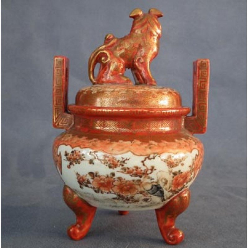Antique Japanese Kutani Porcelain Incense Burner Koro