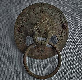Ancient Roman Large Bronze Lion Head Handle  200 AD