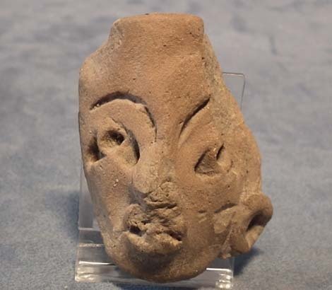 Antique Precolumbian Terracotta Head fragment Mayan