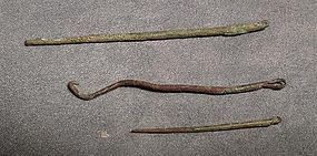 Ancient Pre-Columbian 3 Copper Sewing Needles Moche 100 -400 B.C.