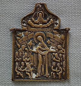 Antique 18th Russian Orthodox Brass and Enamel icon the Mother of Good