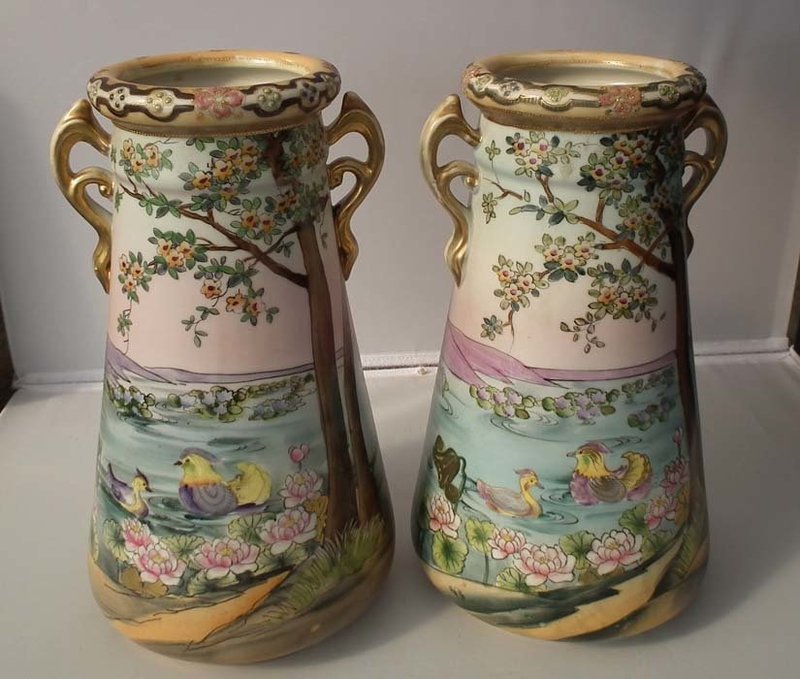 A Nice Pair of Antique Imperial Nippon Japanese Porcelain Vases