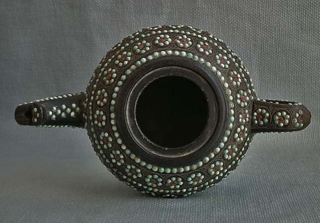 Antique Islamic Turkmen Uzbek Turquoise Inlaid Chlorite Stone Teapot