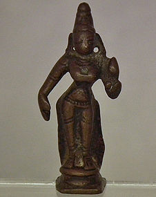 Antique 16th-18th c India Hindu Miniature Bronze Figure Of Sri-Lakshmi
