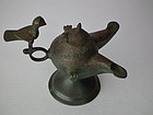 Antique Medieval Double-Wicked Bronze Oil Lamp Khorasan Seljuk 12th c
