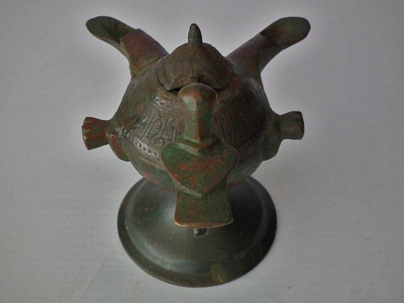 Antique Medieval Double-Wicked Bronze Oil Lamp Khorasan Seljuk 12th c
