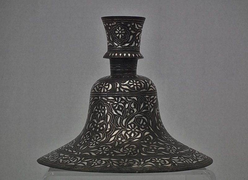 Antique Islamic Indian Mughal Silver Inlaid Bidri Hookah Huqqa India