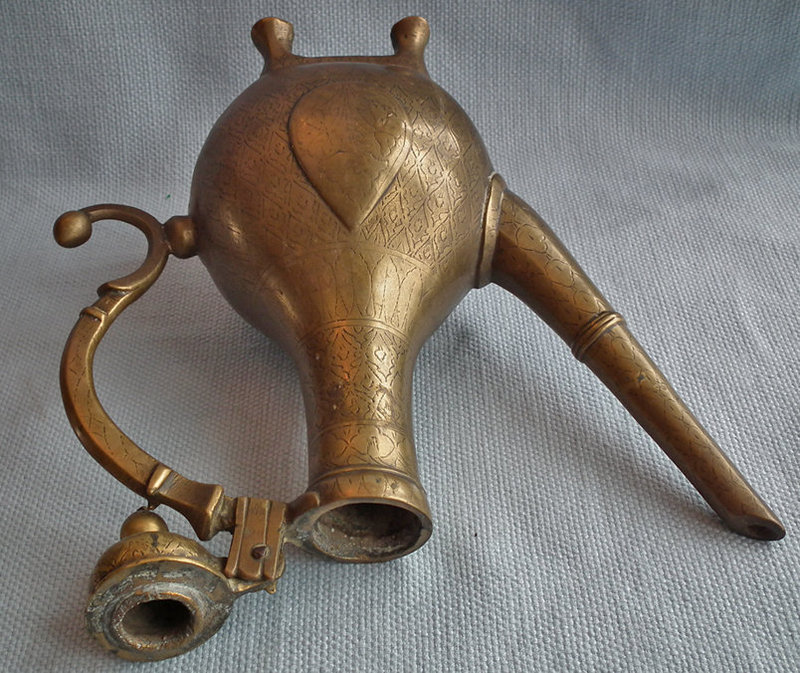 Antique Mughal Indian Islamic Brass Ewer Aftaba 18th Century India