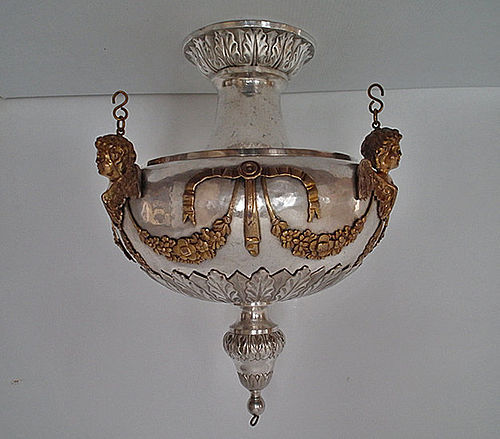 Huge Antique Baroque Silver Plated Church Sanctuary Vigil Oil Lamp
