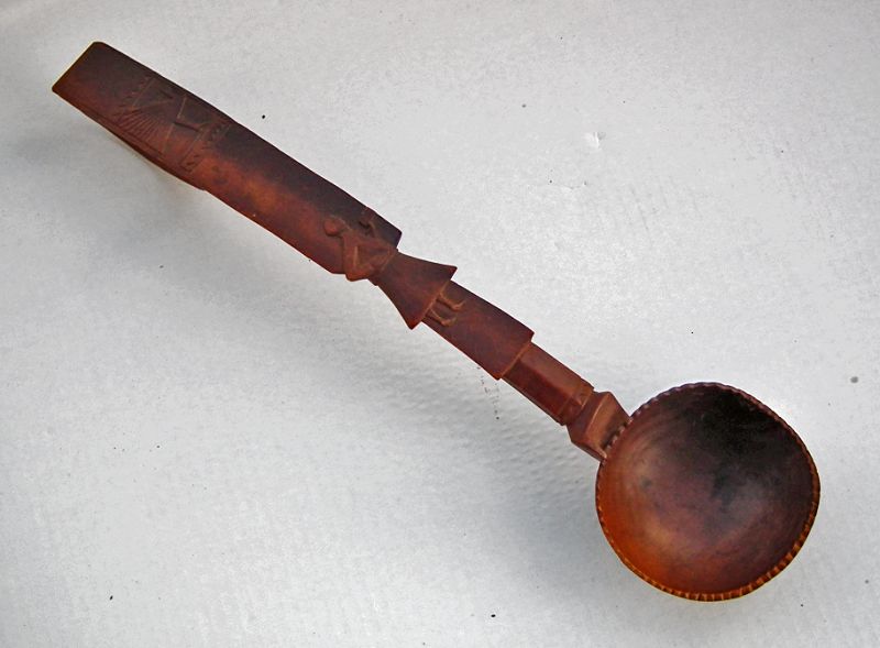 Antique American Folk Art Early 20th century Carved Wooden Ladle