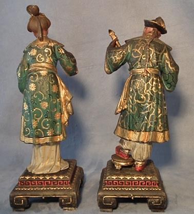 Pair of Antique European 19th cen Spelter Sculptures of Chinese Couple