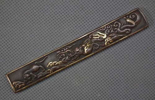 Antique Japanese Samurai Knife Handle Kozuka With Dragon & Tiger