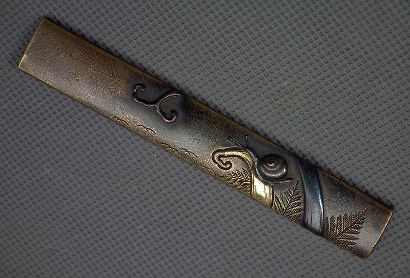 Antique Japanese Edo Period Smurai Kozuka Knife Handle With Snail