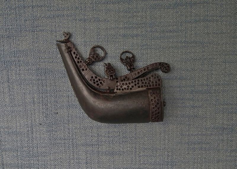 Antique 18th century Islamic Indo - Persian Steel Gun Powder Flask