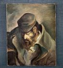 Antique Painting Portrait of European Polish Jew Ashkenazi Jewish Man