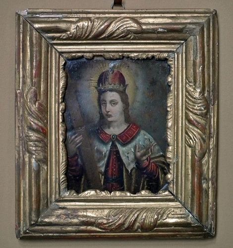Antique 17th-18th C Polish Baroque Painting Portrait of Saint Casimir