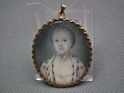 Antique 18th Century Miniature Portrait of a Noble Lady