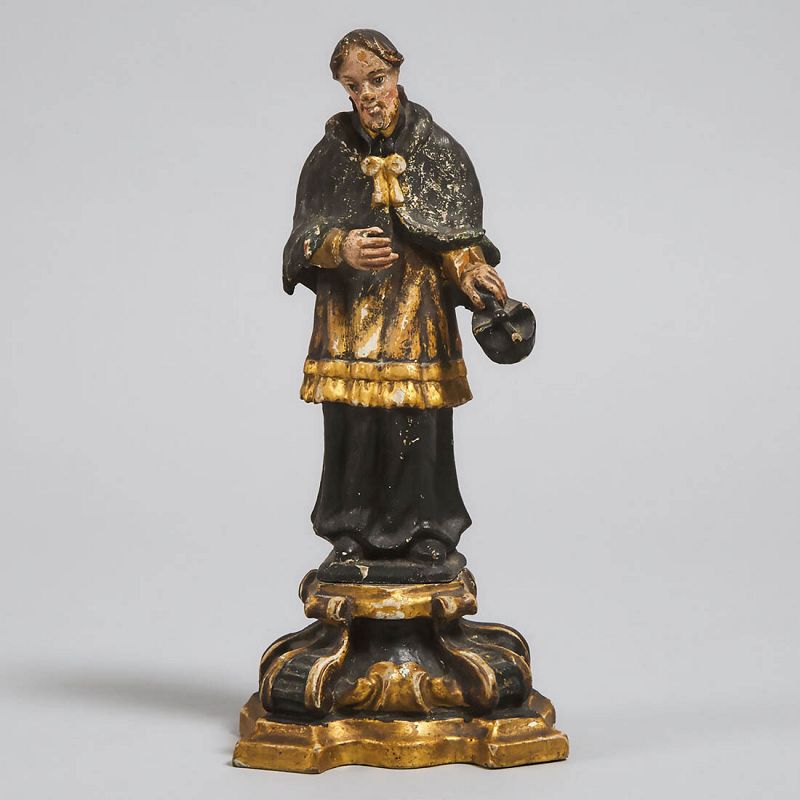 Antique 18th Century Baroque Polychromed Wood Figure of Saint John Nep