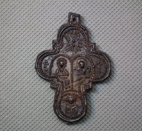 Antique Byzantine 16th / 17th Century Pressed Horn Cross Pendant