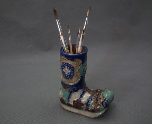 Antique Ming Dynasty Sancai Glazed Ceramic Scholar’s Brush Holder