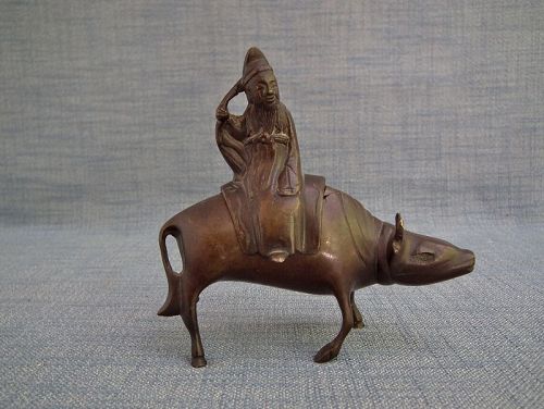 Antique Chinese Bronze Incense Burner Laozi and Buffalo 17th-18th C