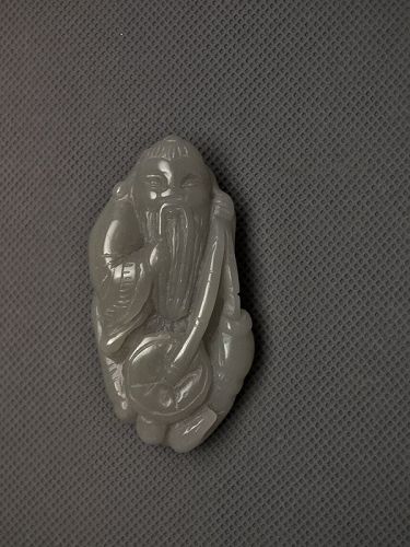 Antique Chinese Jade Pendant Immortal with Fish Qing Dynasty