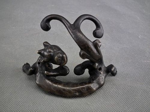 Antique Chinese Ming Dynasty Bronze Dragon Scholars Brush Rest Holder