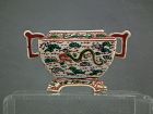 Antique Chinese Ming Dynasty Dragon Wucai Porcelain Censer