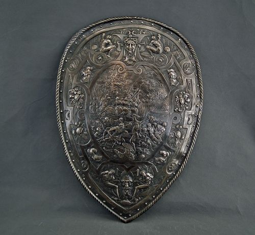 Antique 19th C Silver Plated Copper Shield In 16th C Renaissance Style