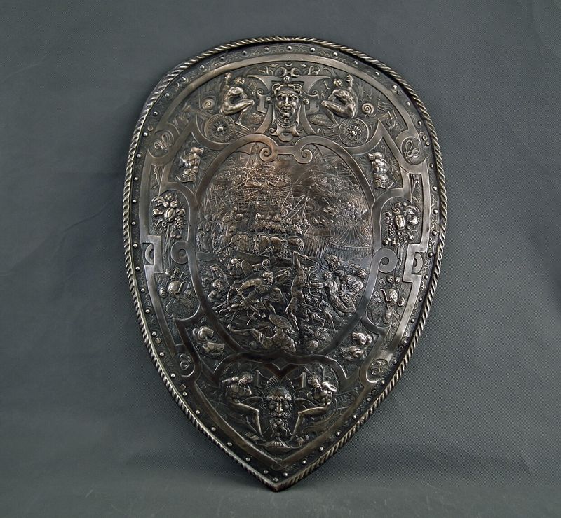 Antique 19th C Silver Plated Copper Shield In 16th C Renaissance Style