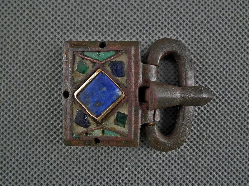 Ancient Visigothic Gold Inlay Jeweled Bronze Buckle 6th Century AD