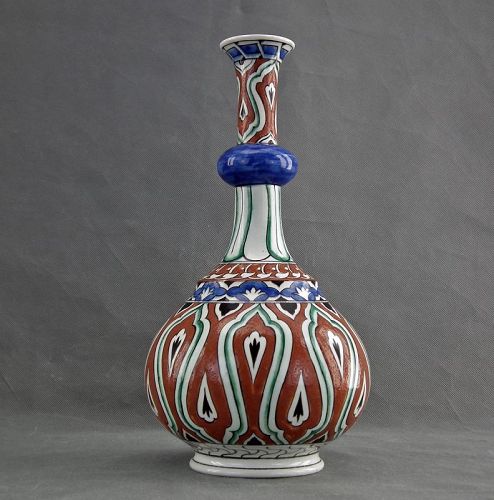Antique Samson Ceramic Vase In Turkish Ottoman Iznik Islamic Style