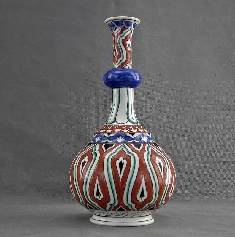 Antique Samson Ceramic Vase In Turkish Ottoman Iznik Islamic Style