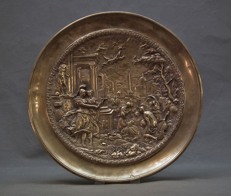 Antique Renaissance Bronze Plaque  Minerva Athena after Hans Jakob Bay