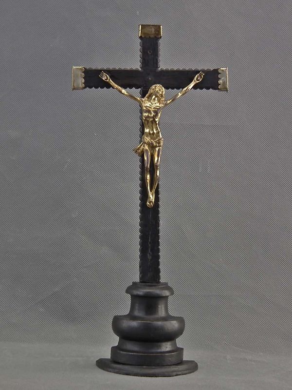 Antique 17th Century Baroque Crucifix Cross Gilt Bronze Corpus Christi