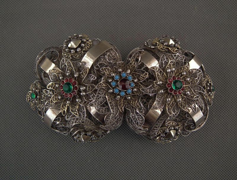 Antique 18 Century Armenian Ottoman Silver Filigree Belt Buckle Clasp