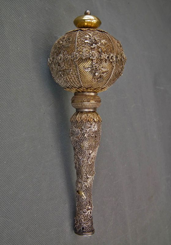 Antique Silver Gilt Filigree Indian Royal Scepter Mace Mughal India