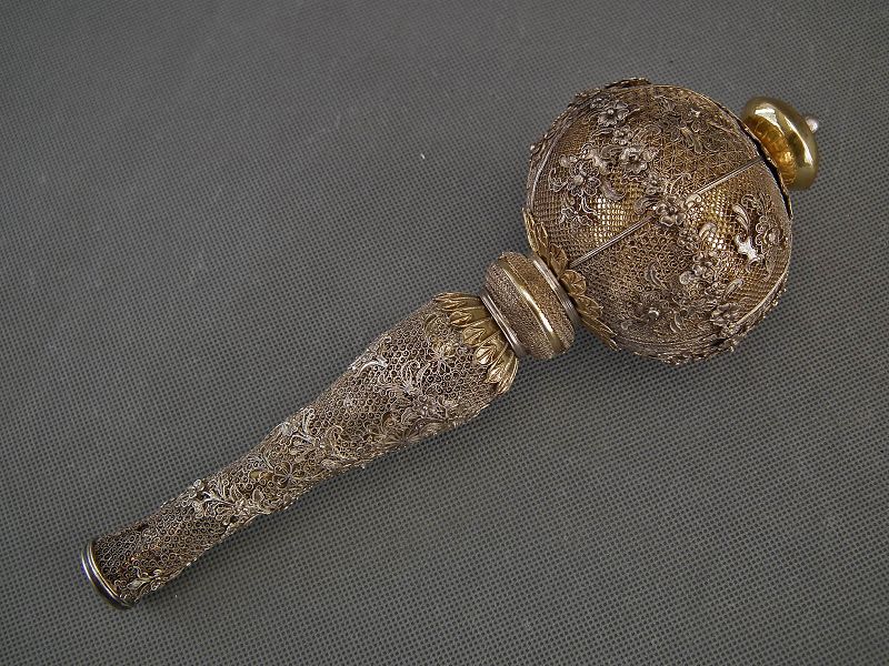 Antique Silver Gilt Filigree Indian Royal Scepter Mace Mughal India