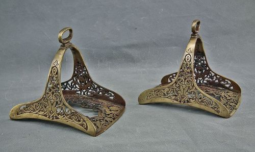 Antique Turkish Ottoman Islamic Brass Saddle Stirrups