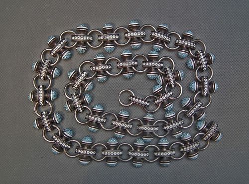 Antique Imperial Russian Solid Silver And Cloisonné Enamel Chain Belt