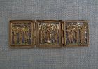 Antique Russian Orthodox Brass Triptych Folded Icon