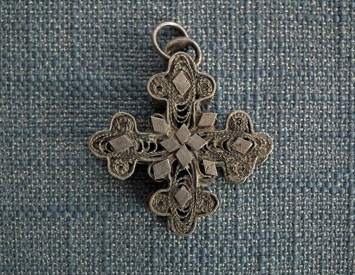 Antique Armenian Silver-Plated Filigree Reliquary Cross Armenia