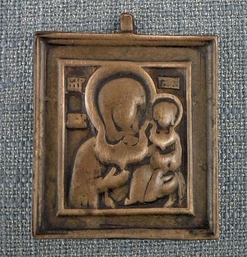 Antique 18th Century Russian Bronze Icon Mother Of God Of Smolensk