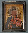 Antique Polish Icon Painting Black Madonna of Czestochowa Poland
